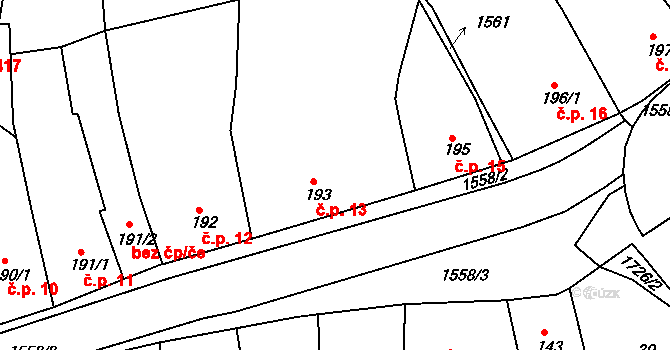 Nepomuk 13 na parcele st. 193 v KÚ Nepomuk, Katastrální mapa