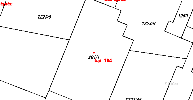 Šmolovy 184, Havlíčkův Brod na parcele st. 281/1 v KÚ Šmolovy u Havlíčkova Brodu, Katastrální mapa