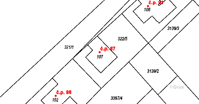 Dlouhá Ves 87, Rychnov nad Kněžnou na parcele st. 107 v KÚ Dlouhá Ves u Rychnova nad Kněžnou, Katastrální mapa
