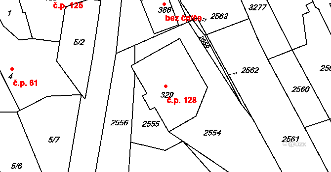 Jestřabice 128, Koryčany na parcele st. 329 v KÚ Jestřabice, Katastrální mapa