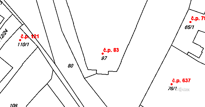 Jaroslavice 83 na parcele st. 97 v KÚ Jaroslavice, Katastrální mapa
