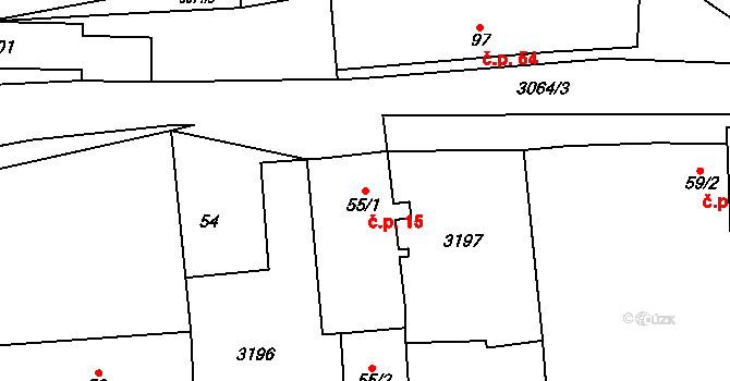 Lančov 15 na parcele st. 55/1 v KÚ Lančov, Katastrální mapa