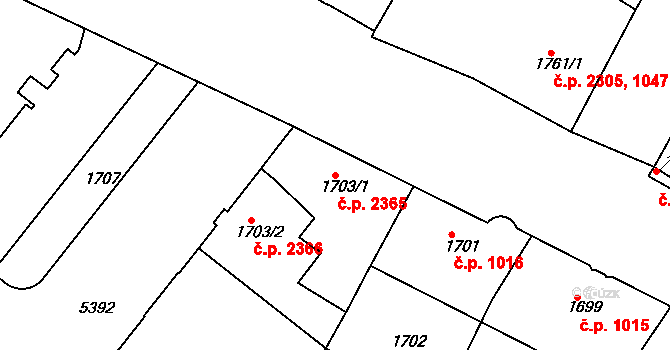 Znojmo 2365 na parcele st. 1703/1 v KÚ Znojmo-město, Katastrální mapa