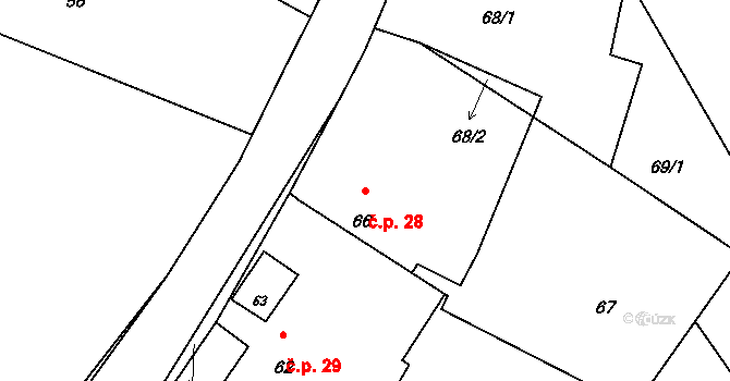 Hranické Loučky 28, Hustopeče nad Bečvou na parcele st. 66 v KÚ Hranické Loučky, Katastrální mapa