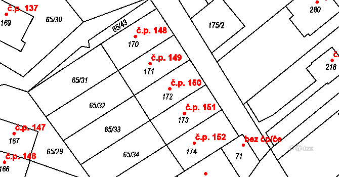 Přerov XI-Vinary 150, Přerov na parcele st. 172 v KÚ Vinary u Přerova, Katastrální mapa