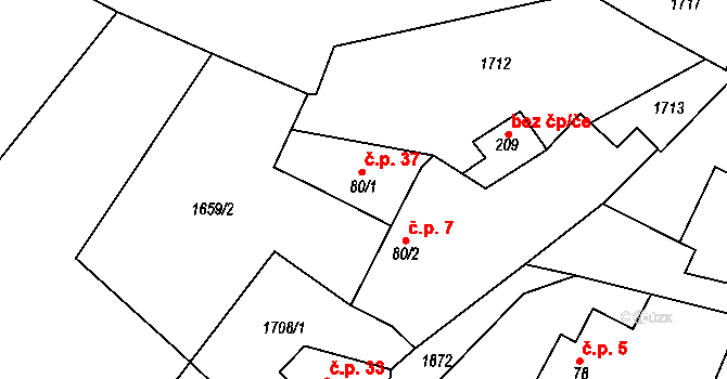 Nesměřice 37, Zruč nad Sázavou na parcele st. 80/1 v KÚ Nesměřice, Katastrální mapa