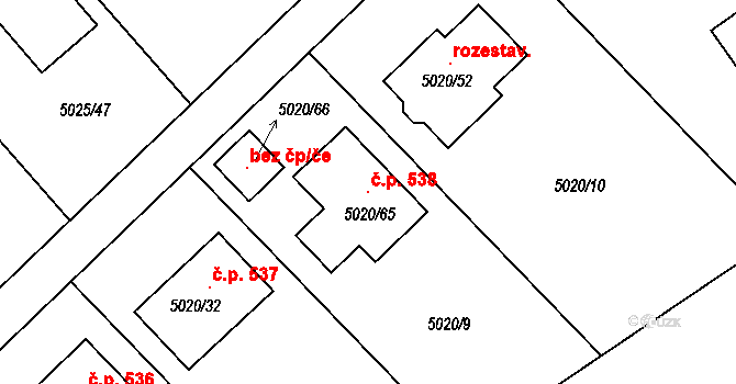 Sviadnov 538 na parcele st. 5020/65 v KÚ Sviadnov, Katastrální mapa