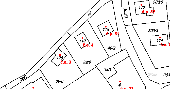 Zborná 4, Jihlava na parcele st. 119 v KÚ Zborná, Katastrální mapa