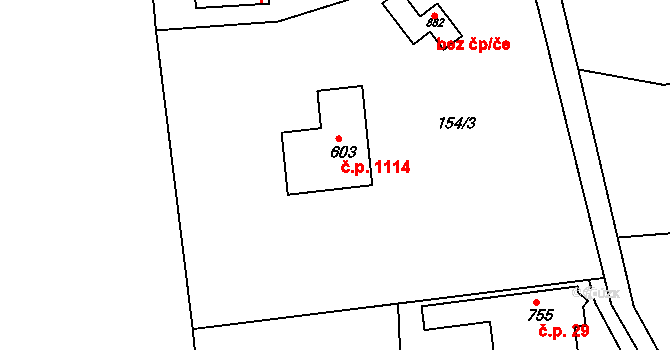 Oleško 1114, Březová-Oleško na parcele st. 603 v KÚ Oleško u Zvole, Katastrální mapa