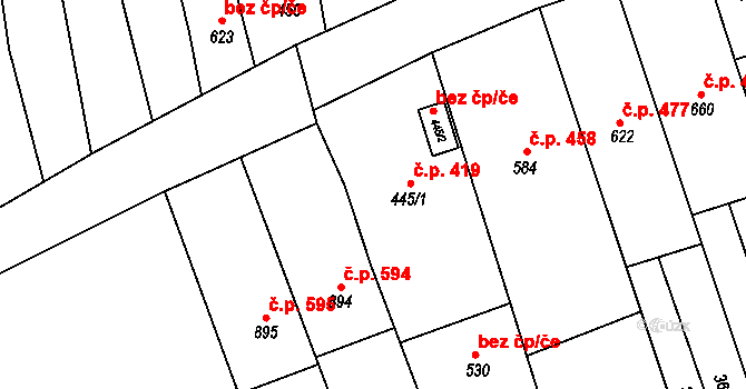 Lipov 419 na parcele st. 445/1 v KÚ Lipov, Katastrální mapa
