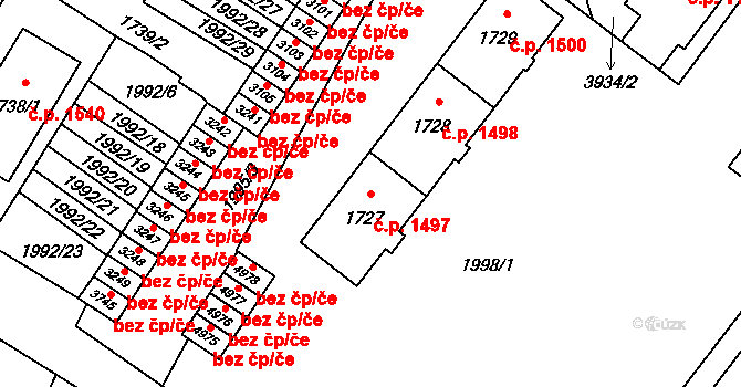 Šumperk 1497 na parcele st. 1727 v KÚ Šumperk, Katastrální mapa