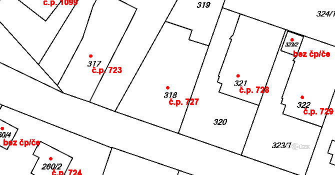Třeboň II 727, Třeboň na parcele st. 318 v KÚ Třeboň, Katastrální mapa