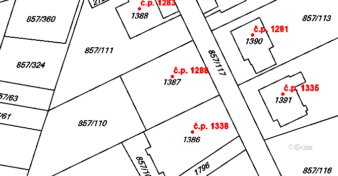 Blansko 1288 na parcele st. 1387 v KÚ Blansko, Katastrální mapa