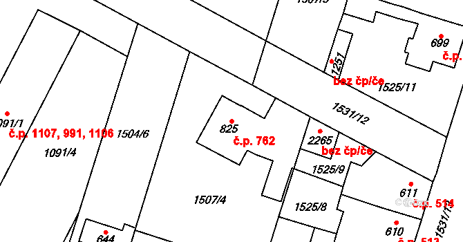 Třebechovice pod Orebem 762 na parcele st. 825 v KÚ Třebechovice pod Orebem, Katastrální mapa