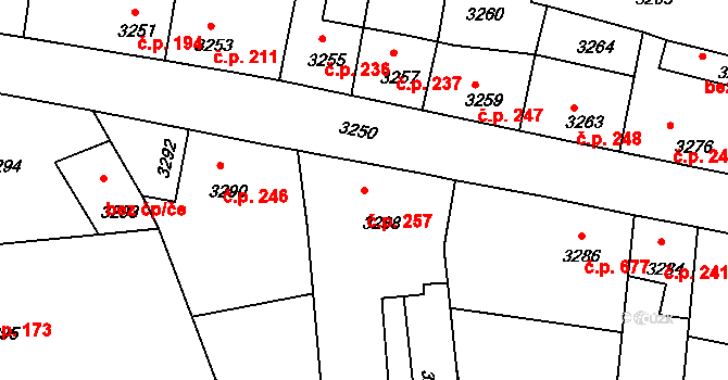 Mimoň I 257, Mimoň na parcele st. 3288 v KÚ Mimoň, Katastrální mapa