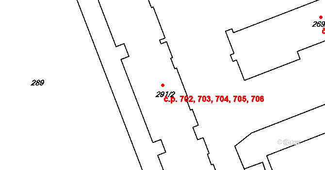 Štětí 702,703,704,705,706 na parcele st. 291/2 v KÚ Štětí I, Katastrální mapa