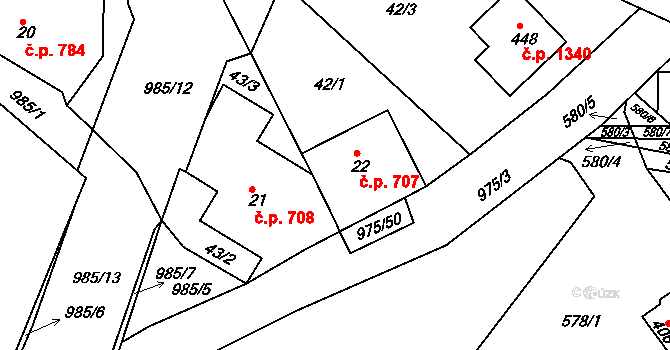 Hrabačov 707, Jilemnice na parcele st. 22 v KÚ Hrabačov, Katastrální mapa