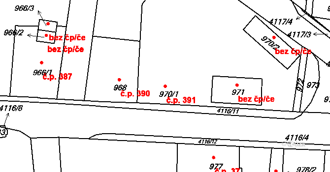 Podmoklice 391, Semily na parcele st. 970/1 v KÚ Semily, Katastrální mapa