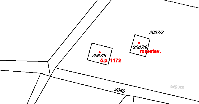Lutyně 1172, Orlová na parcele st. 2067/5 v KÚ Horní Lutyně, Katastrální mapa