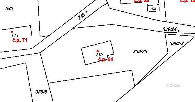 Bystřička 51 na parcele st. 112 v KÚ Bystřička II, Katastrální mapa