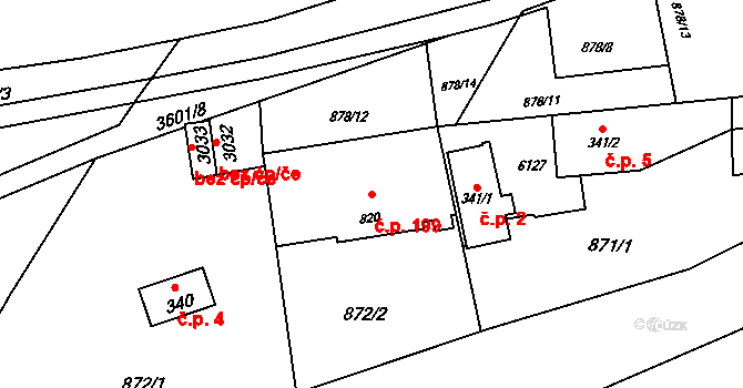 Rožnov pod Radhoštěm 199 na parcele st. 820 v KÚ Rožnov pod Radhoštěm, Katastrální mapa