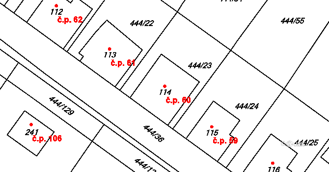 Podviní 60, Trnovany na parcele st. 114 v KÚ Trnovany u Litoměřic, Katastrální mapa