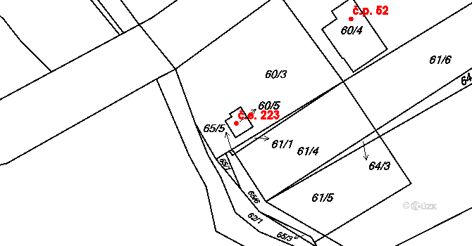 Stradov 223, Chlumec na parcele st. 60/5 v KÚ Stradov u Chabařovic, Katastrální mapa