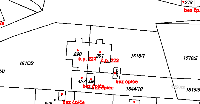 Třebovice 222 na parcele st. 291 v KÚ Třebovice, Katastrální mapa