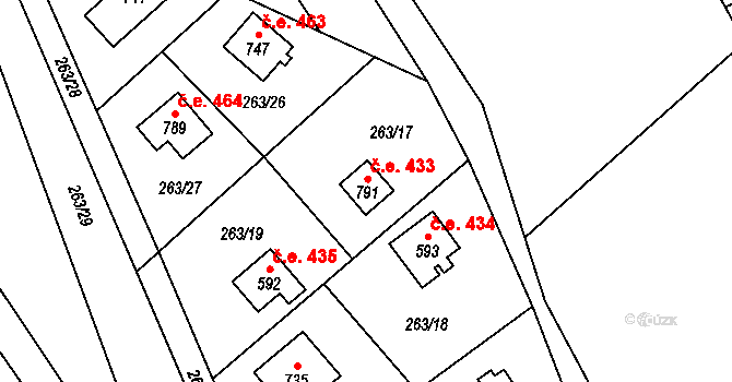 Svojetice 433 na parcele st. 791 v KÚ Svojetice, Katastrální mapa