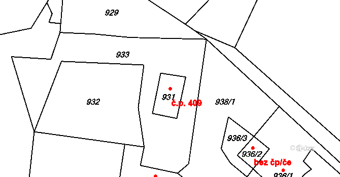 Skřečoň 409, Bohumín na parcele st. 931 v KÚ Skřečoň, Katastrální mapa