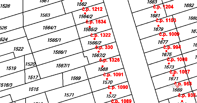 Řečkovice 1326, Brno na parcele st. 1567/2 v KÚ Řečkovice, Katastrální mapa