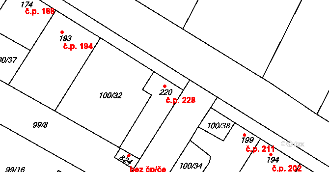 Dobroměřice 228 na parcele st. 220 v KÚ Dobroměřice, Katastrální mapa