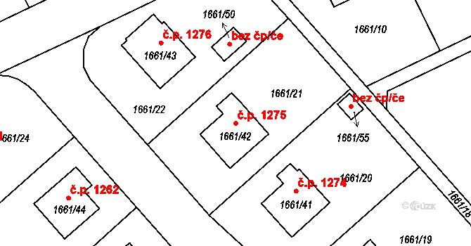 Pelhřimov 1275 na parcele st. 1661/42 v KÚ Pelhřimov, Katastrální mapa