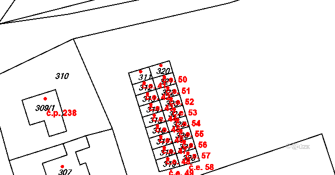 Běhánky 52, Dubí na parcele st. 322 v KÚ Běhánky, Katastrální mapa