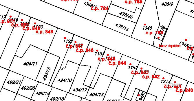 Nový Bydžov 845 na parcele st. 1138 v KÚ Nový Bydžov, Katastrální mapa