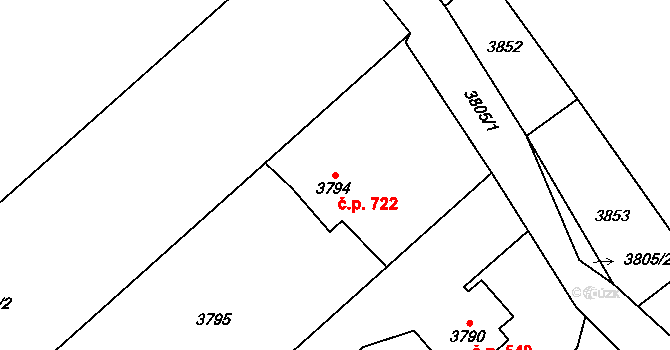 Jablunkov 722 na parcele st. 3794 v KÚ Jablunkov, Katastrální mapa