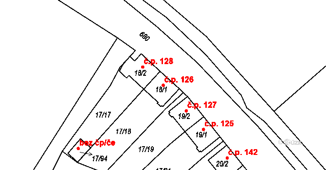 Svatava 126 na parcele st. 18/1 v KÚ Svatava, Katastrální mapa