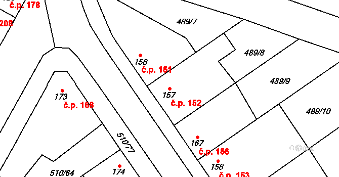 Sendražice 152, Kolín na parcele st. 157 v KÚ Sendražice u Kolína, Katastrální mapa