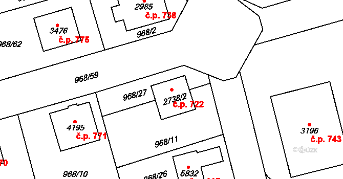 Klatovy III 722, Klatovy na parcele st. 2738/2 v KÚ Klatovy, Katastrální mapa