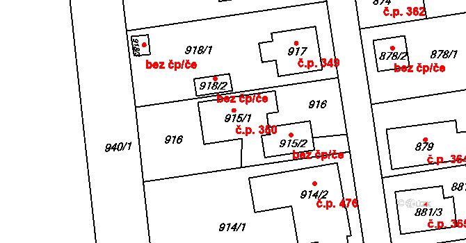 Lipence 350, Praha na parcele st. 915/1 v KÚ Lipence, Katastrální mapa