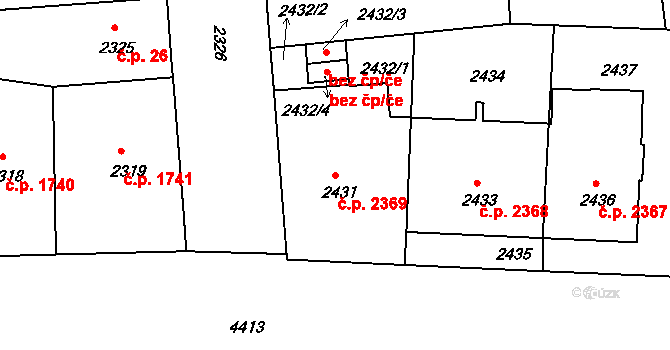 Žižkov 2369, Praha na parcele st. 2431 v KÚ Žižkov, Katastrální mapa