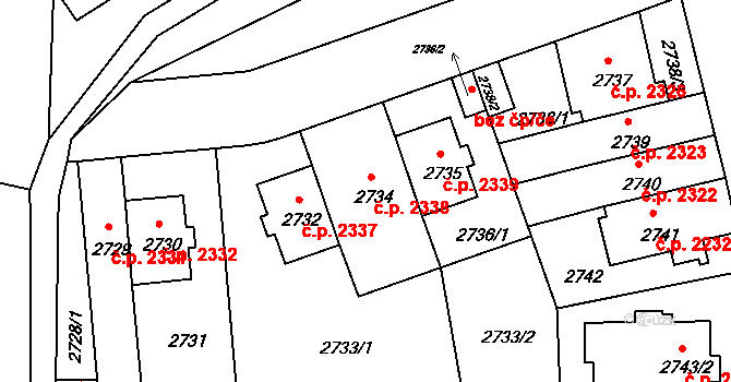 Záběhlice 2338, Praha na parcele st. 2734 v KÚ Záběhlice, Katastrální mapa