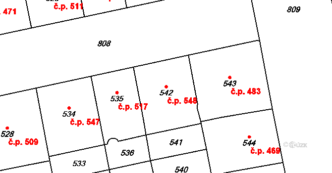 Karlín 548, Praha na parcele st. 542 v KÚ Karlín, Katastrální mapa