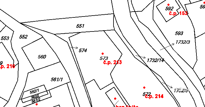 Zákupy 213 na parcele st. 573 v KÚ Zákupy, Katastrální mapa