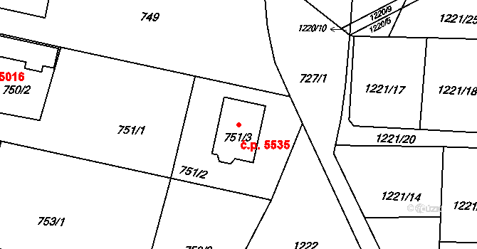Třebovice 5535, Ostrava na parcele st. 751/3 v KÚ Třebovice ve Slezsku, Katastrální mapa