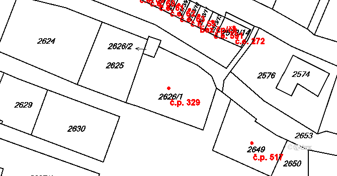 Rumburk 1 329, Rumburk na parcele st. 2626/1 v KÚ Rumburk, Katastrální mapa