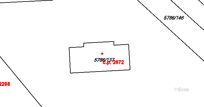 Česká Lípa 2672 na parcele st. 5786/137 v KÚ Česká Lípa, Katastrální mapa