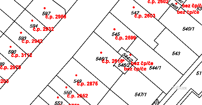 Chomutov 2616 na parcele st. 546/1 v KÚ Chomutov II, Katastrální mapa