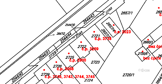 Chomutov 3259 na parcele st. 2722 v KÚ Chomutov II, Katastrální mapa