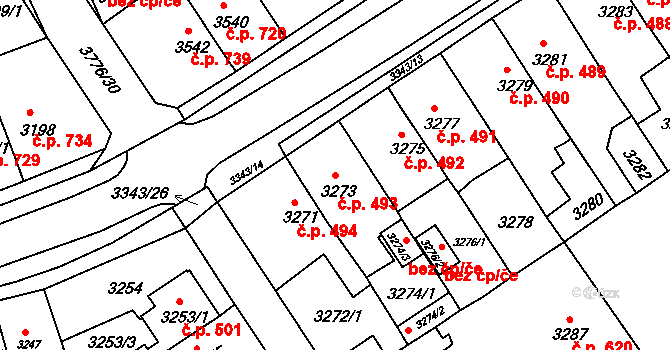 Jirkov 493 na parcele st. 3273 v KÚ Jirkov, Katastrální mapa